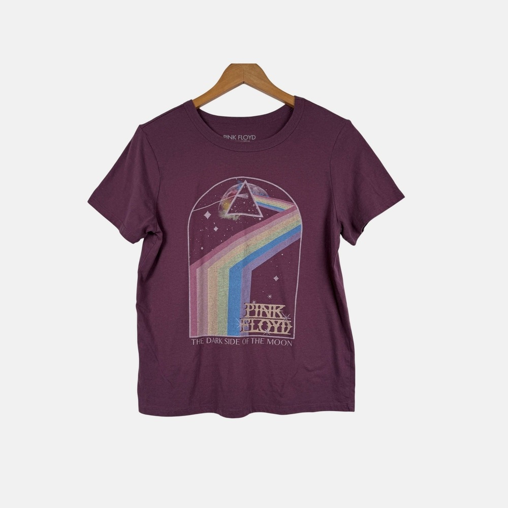 Pink Floyd Graphic T-Shirt Womens M Purple Dark Side Of The Moon Rainbow